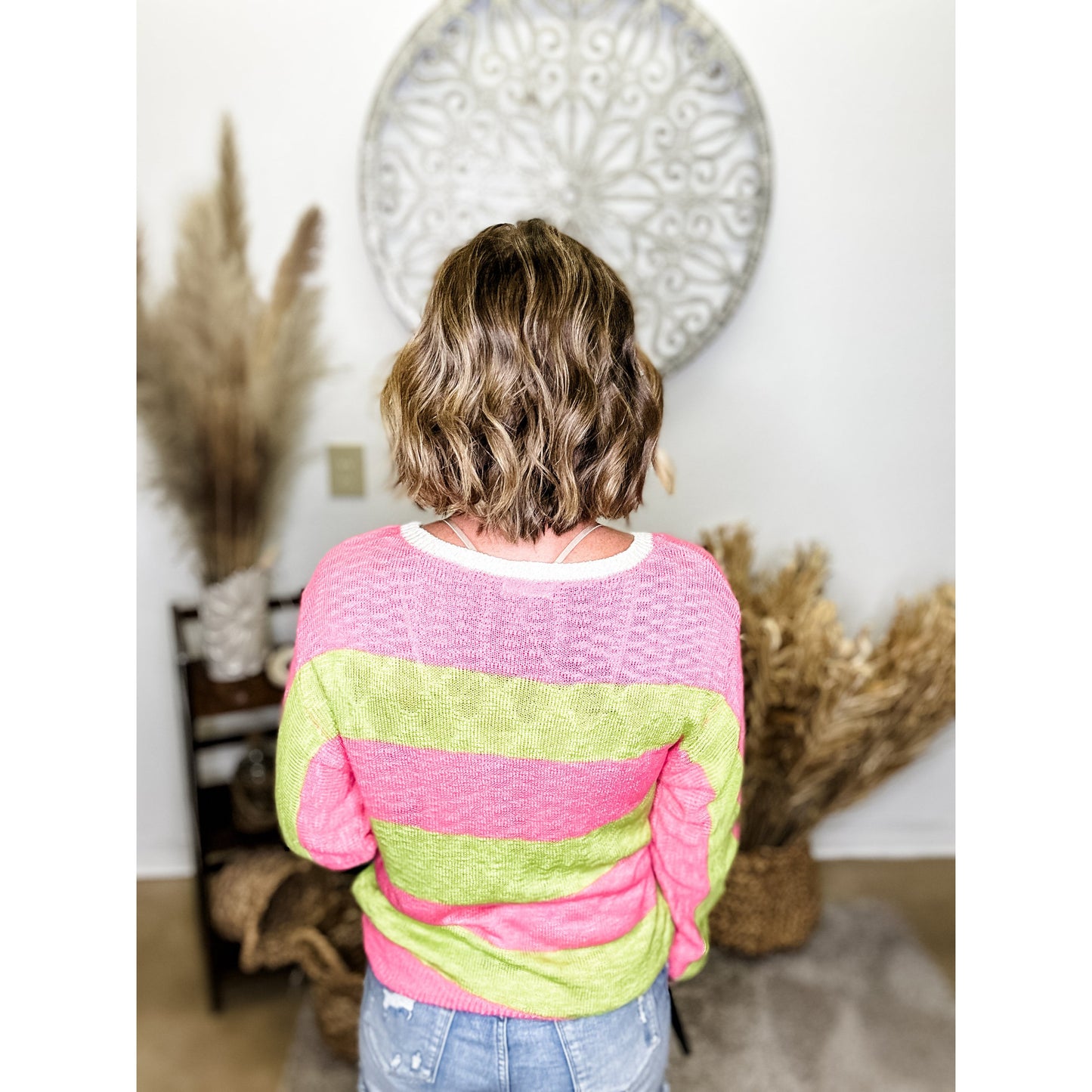 Pink and Green Striped Sweater