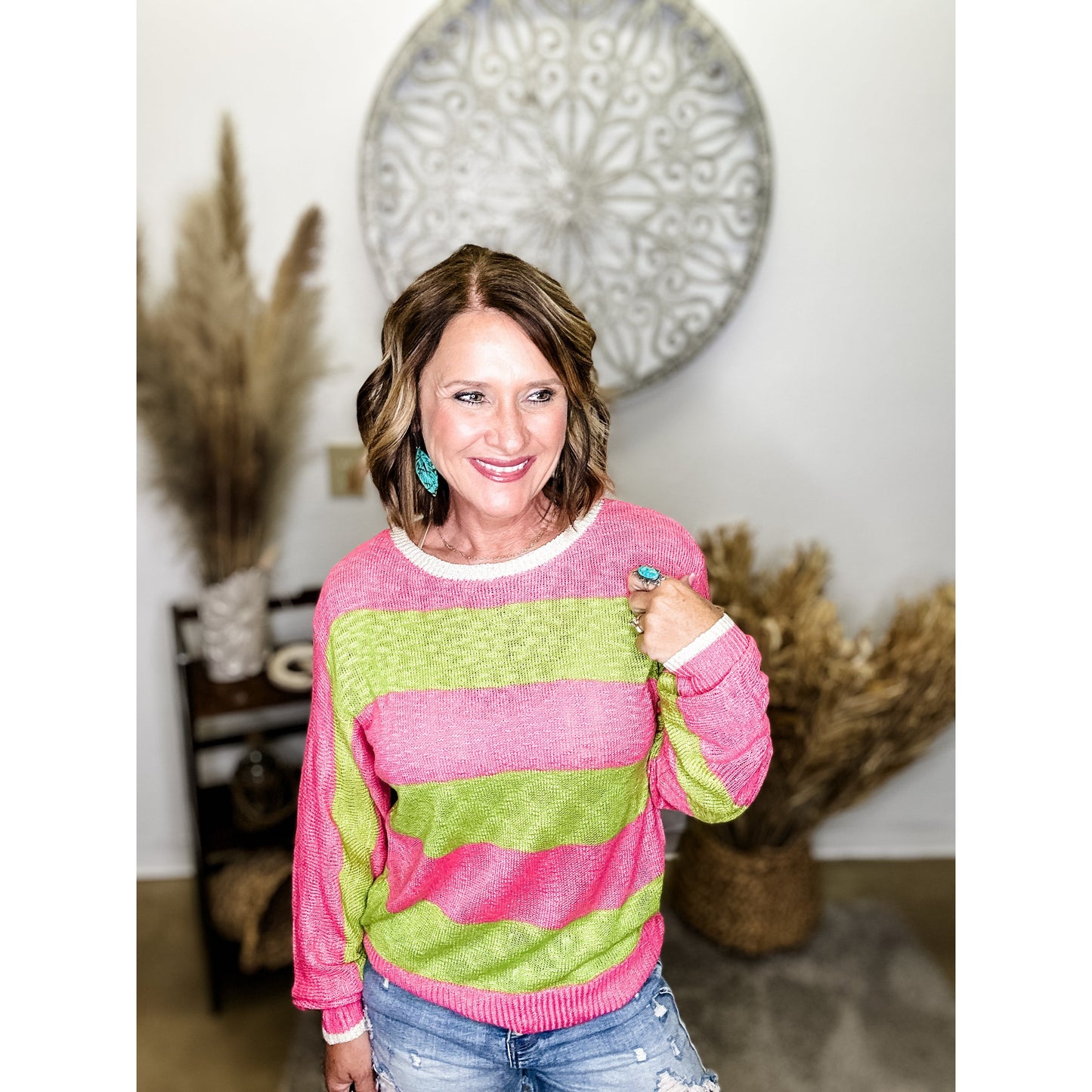 Pink and Green Striped Sweater