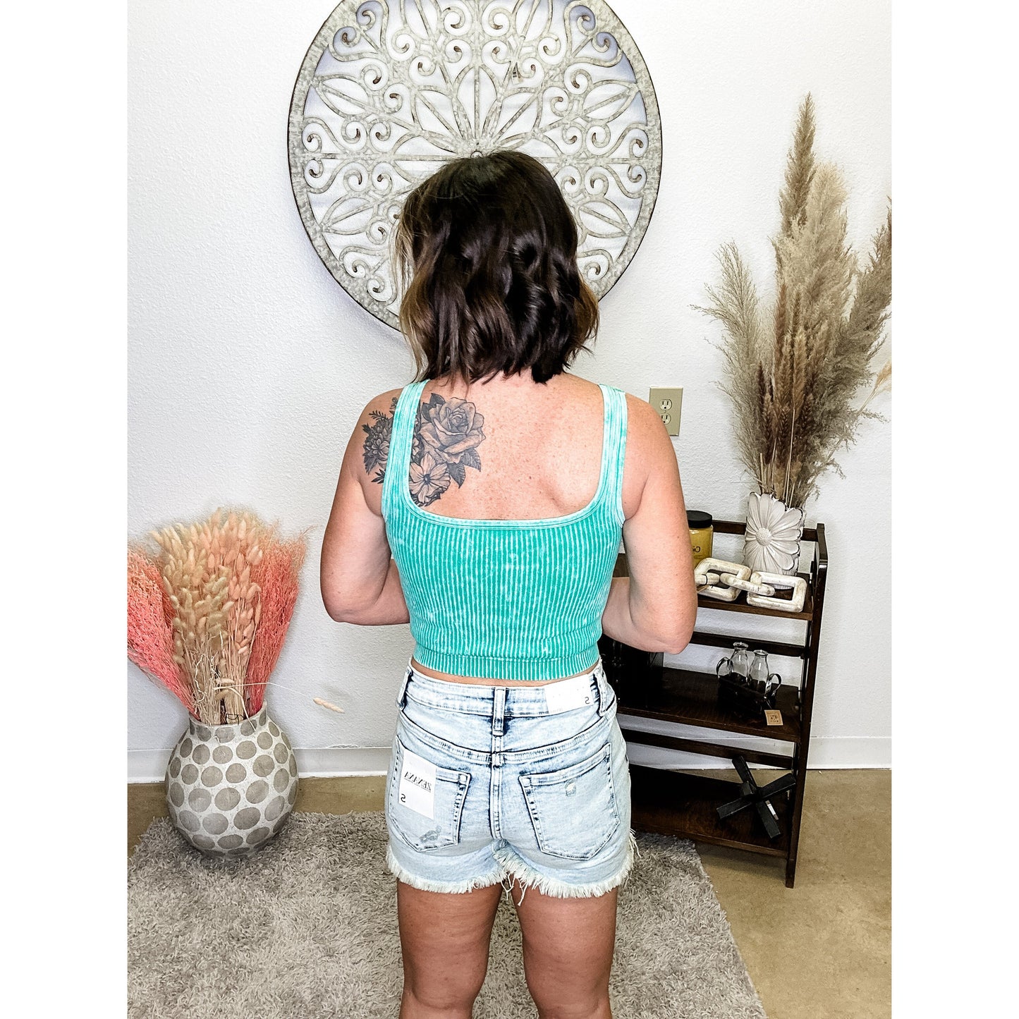Green Cropped Tank Top