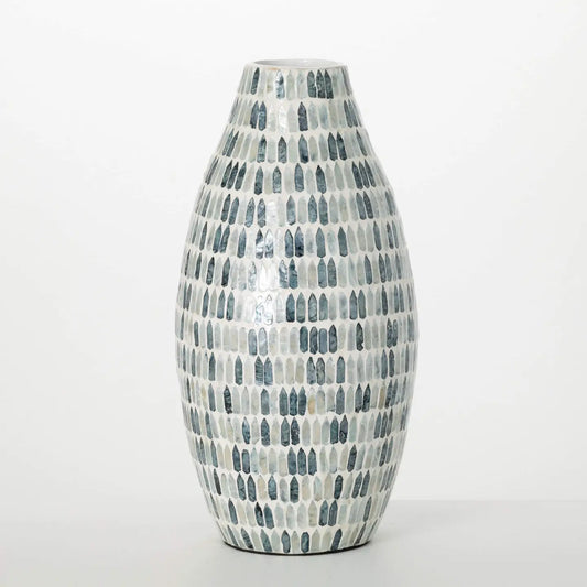 Tall Blue Bamboo Capiz Vase