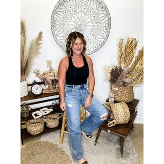 Tummy Control Distressed Wide Leg Jeans | Risen 