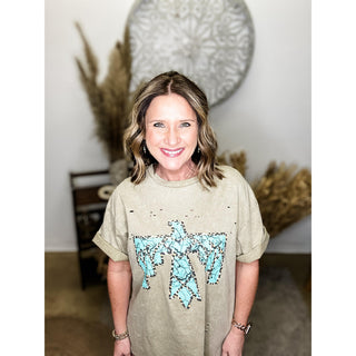 Turquoise Thunderbird Distressed Tee