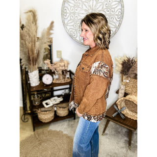 Vintage Floral Contrast Denim Jacket