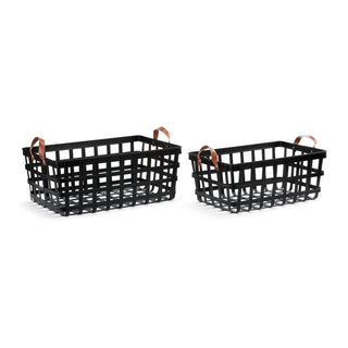 Leather Handle Nesting Baskets - Set of 2