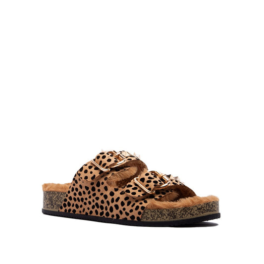 Fuzzy Leopard 2 Band Sandals