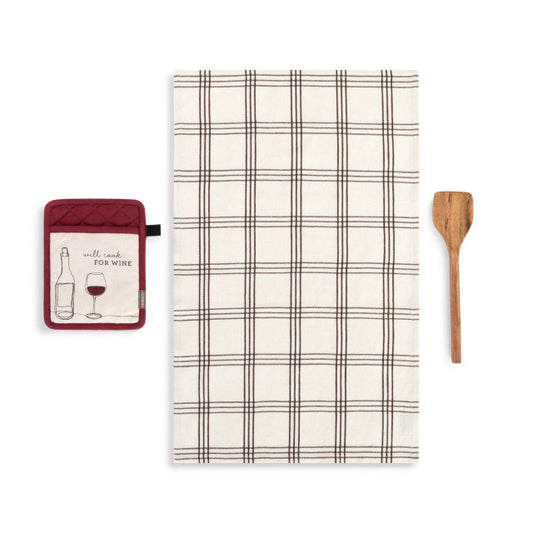 Cook for Wine Hot Pad & Towel with Spatula Set