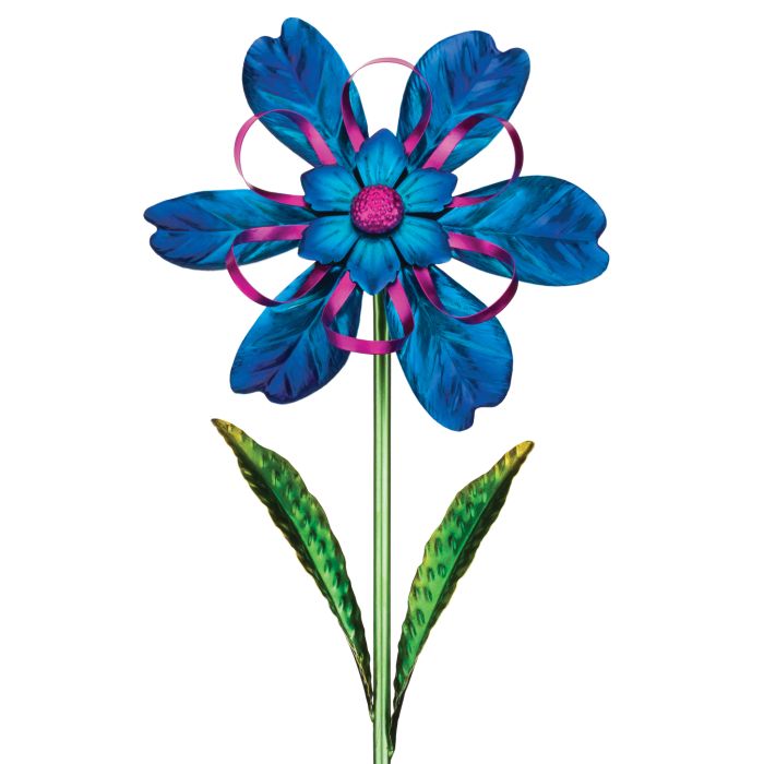 Ribbon Flower Spinner Stake - Blue