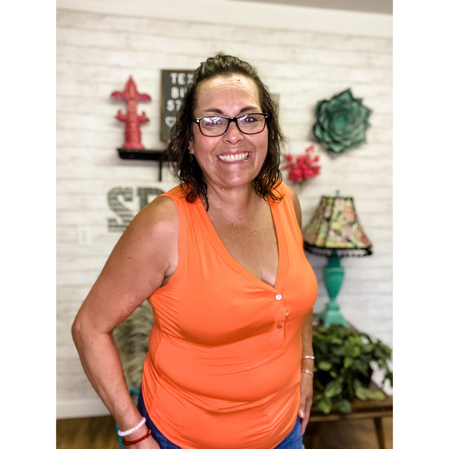 Orange V Neck Tank